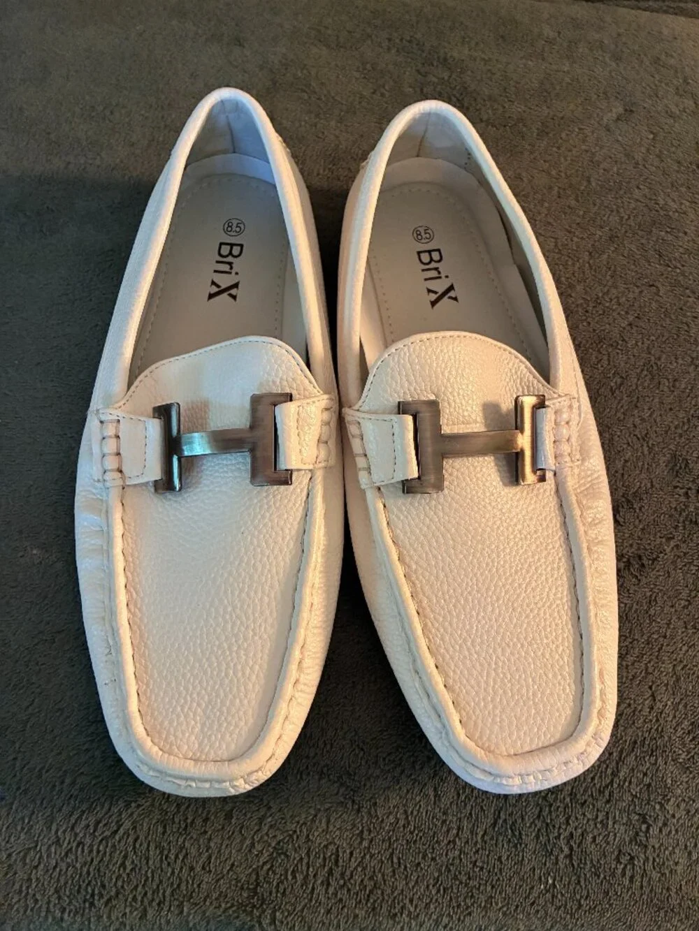 Men's White BriX Driving Slip-on Leather Loafer / Moccasins, Size 8.5, New